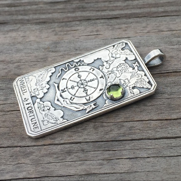 Wheel of Fortune Pendant .925 Sterling Silver w/ genuine Peridot gem Made in USA - Picture 2 of 6